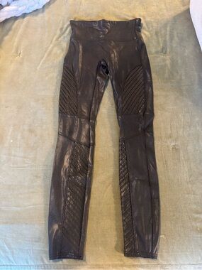 SPANX Black Faux Leather Moto Leggings